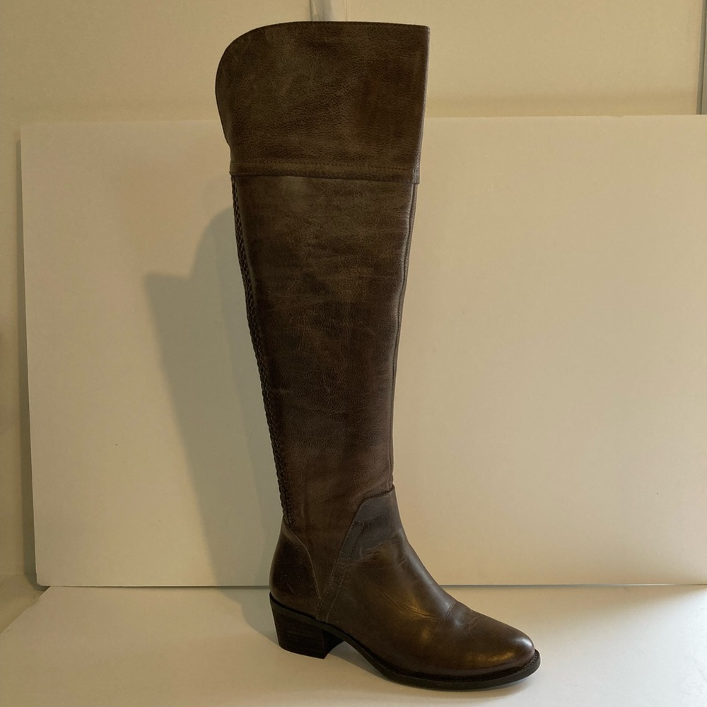Vince Camuto “Bendra” Brown Distressed Over the Knee Leather Boot - Picture 3 of 12